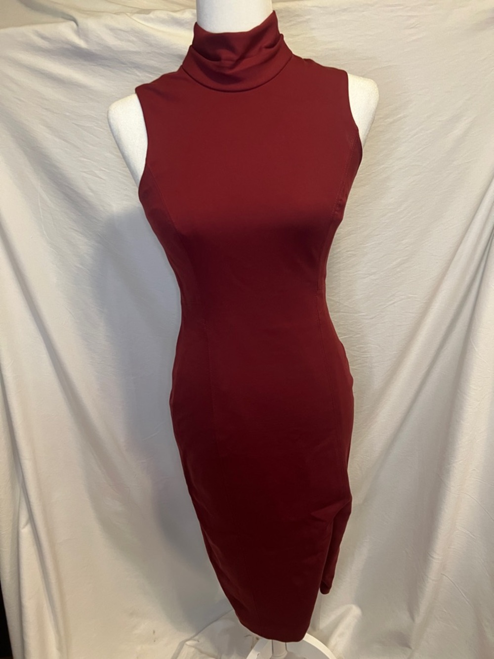 White House Black Market Sleeveless Turtleneck Midi Dress in Wine
